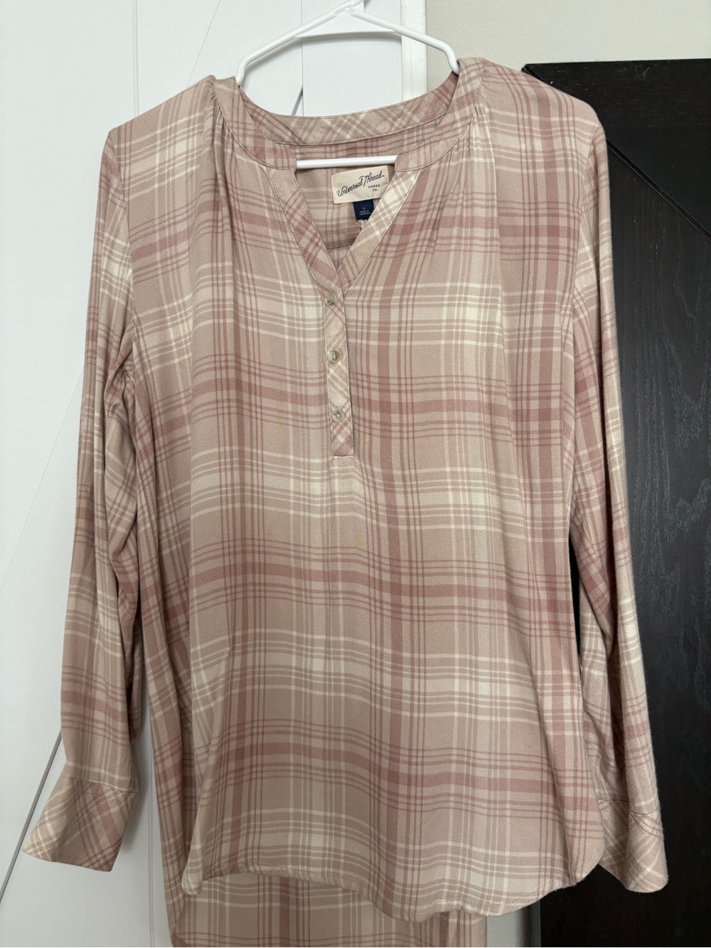 Universal Thread Mauve Plaid Long-Sleeve Henley Blouse